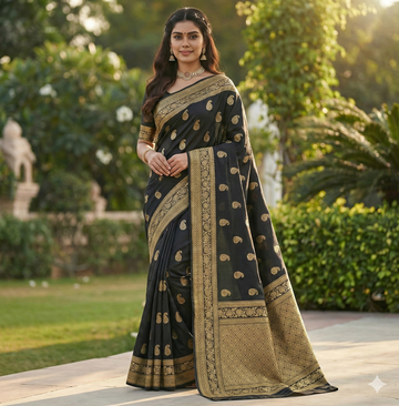 Classic Black Jacquard Saree – Premium Woven Elegance for Parties & Festive Wear