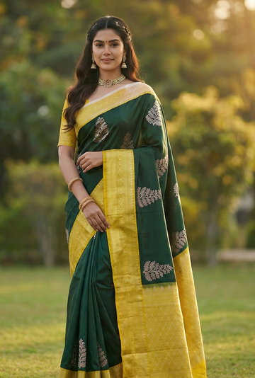 Dark Green Jacquard Saree – Premium Woven Saree for Festive & Traditional Wear