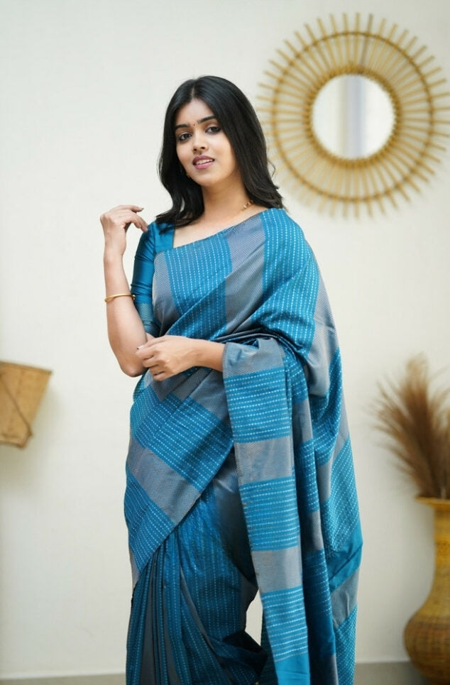 Sky Blue Jacquard Saree