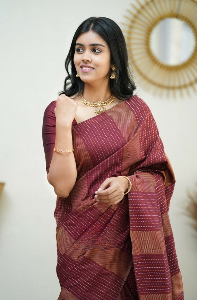 Elegant Maroon Jacquard Saree for Festive & Wedding Wear