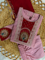 Elegant Pink Roman Silk Kurti Set