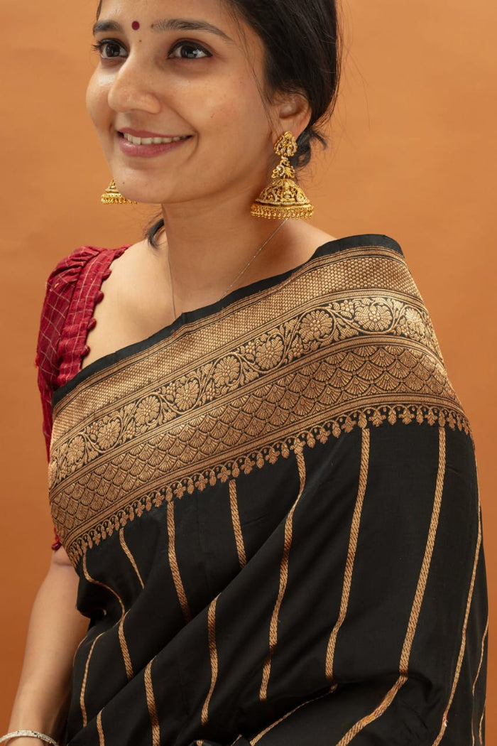 Black Jacquard Saree – Timeless Elegance with Rich Woven Detailing