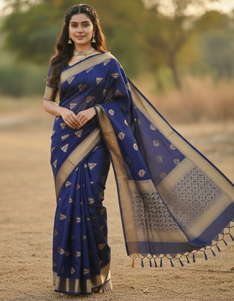 Blue Jacquard Saree