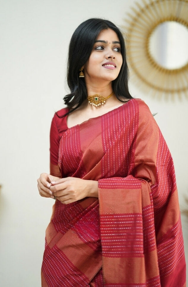 Luxurious Red Jacquard Saree