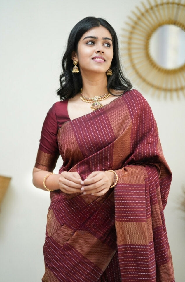Elegant Maroon Jacquard Saree