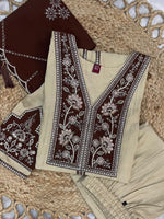Cream Roman Silk Anarkali Kurti Set