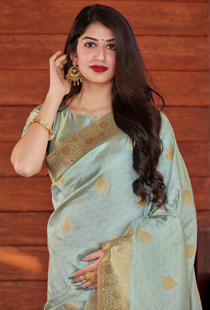 Serene Tea Blue Jacquard Saree – Elegant Woven Saree for Festive & Wedding Occasions