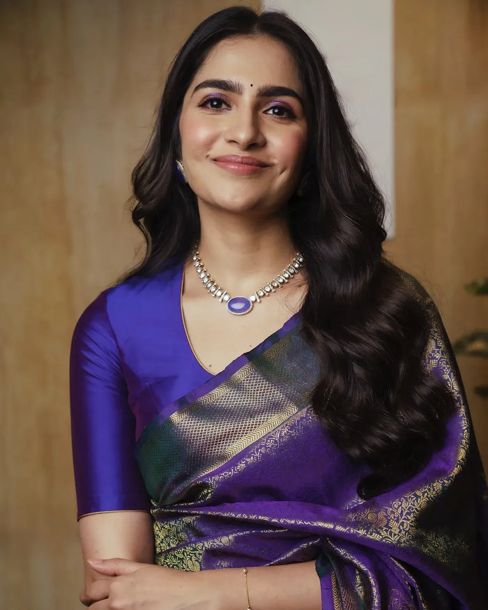 Royal Dark Purple Jacquard Saree for Wedding, Festive & Party Elegance