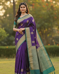 Royal Purple Jacquard Saree – Luxurious Woven Elegance for Celebrations