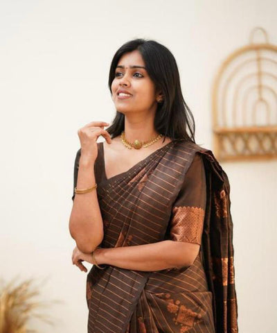 Elegant Coffee Jacquard Saree for Festive & Party Wear