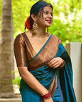 Dark Blue Jacquard Saree – Soft Elegant Weave for Festive & Celebration Wear
