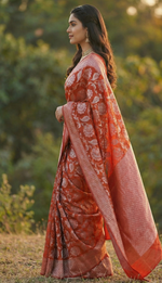 Radiant Red Jacquard Saree