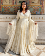 Ivory Mirror Work Georgette Anarkali Suit Set