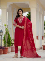 Luxury Maroon Premium Roman Silk Suit Set