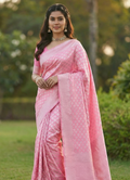 Pink Jacquard Saree – Graceful Festive Wear With Rich Woven Detailing