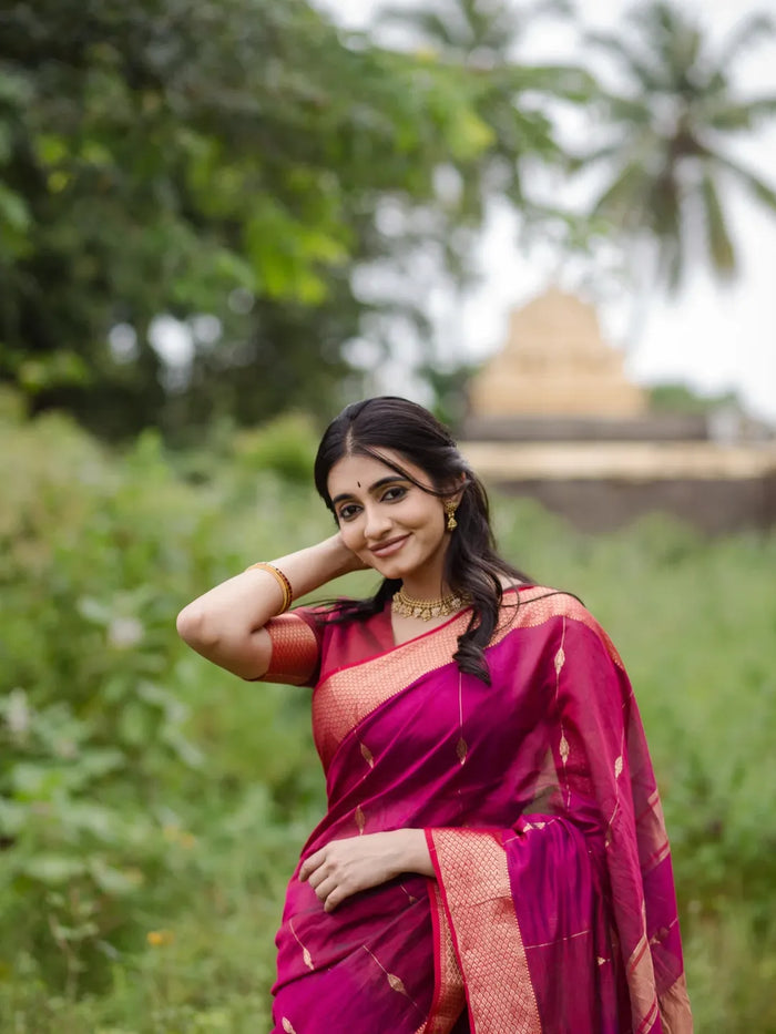 Dark Pink Jacquard Saree – Bold Woven Elegance with Festive Grace