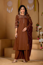 Coffee Viscose Mango Silk Anarkali Kurti Set