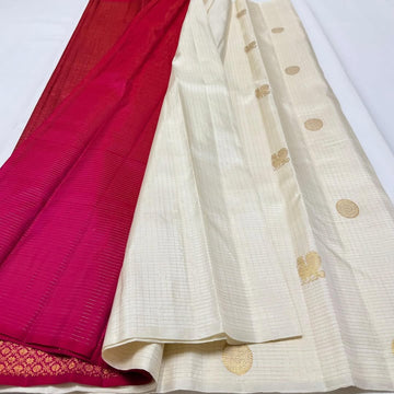 White & Red Jacquard Saree for Women – Classic Festive Elegance