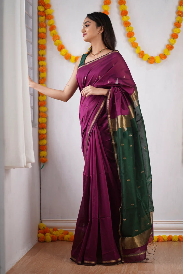 Wine Green Jacquard Saree for Luxurious Festive & Wedding Elegance