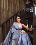 Graceful Grey Jacquard Saree for Elegant Festive & Party Wear