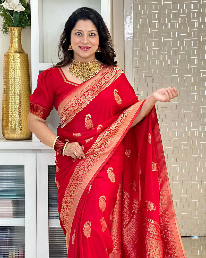 Timeless Red Jacquard Saree