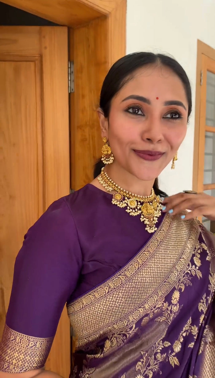 Dark Purple Jacquard Saree – Timeless Elegance in Royal Weave