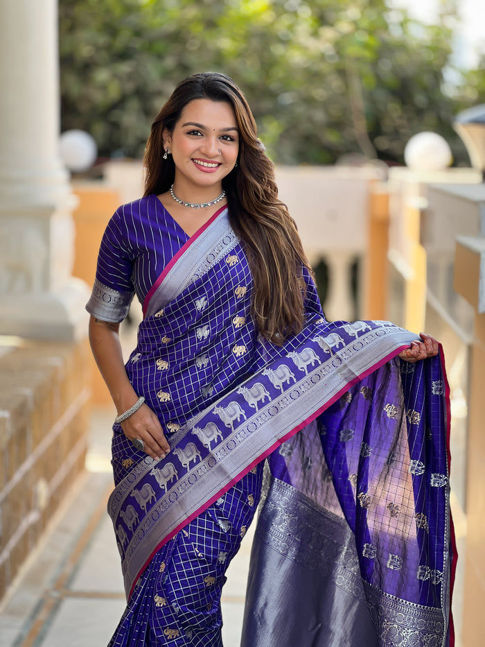 Royal Blue Jacquard Saree – Elegant Festive Wear With Premium Woven Detailing