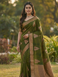 Elegant Mahendi Jacquard Saree – Traditional & Contemporary Indian Ethnic Wear