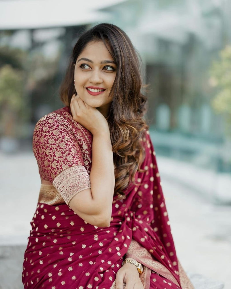 Elegant Red Jacquard Saree