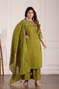 Mehndi Green Mango Silk Anarkali Set