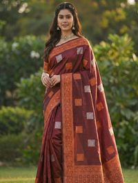 Luxury Maroon Jacquard Saree – Rich Woven Elegance for Special Occasions