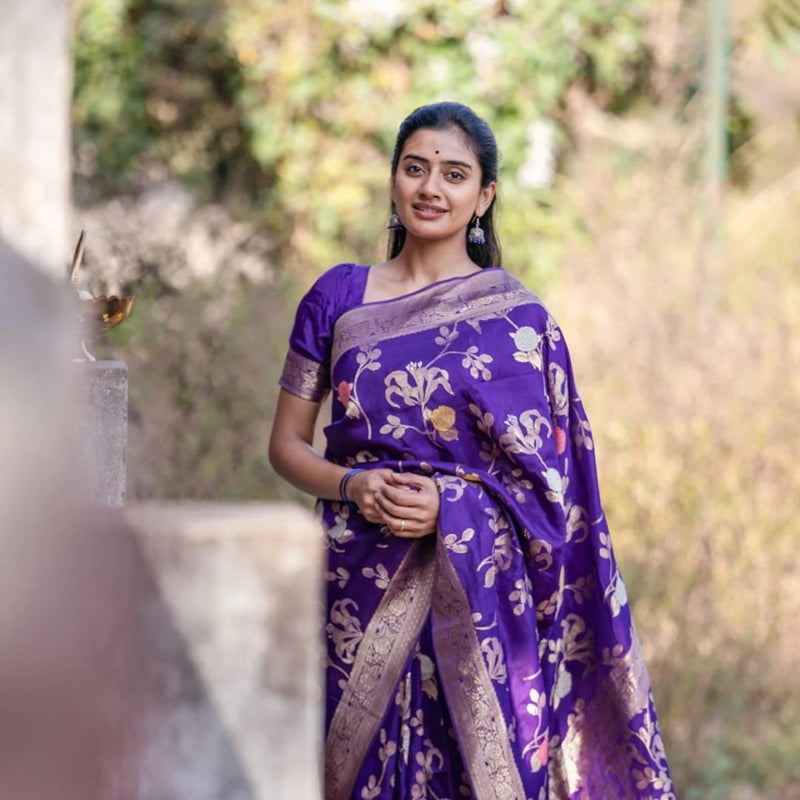 Classic Blue Jacquard Saree