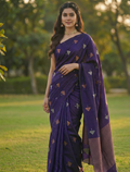 Royal Purple Jacquard Saree – Elegant Woven Saree for Festive & Party Wear
