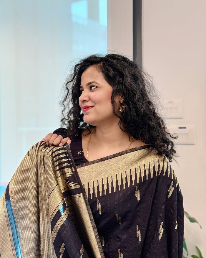 Luxury Black Jacquard Saree for Elegant Festive & Party Styling