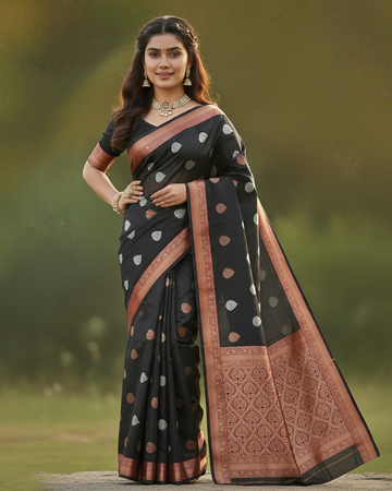 Exquisite Black Jacquard Saree – Elegant Indian Ethnic Wear for Special Occasions