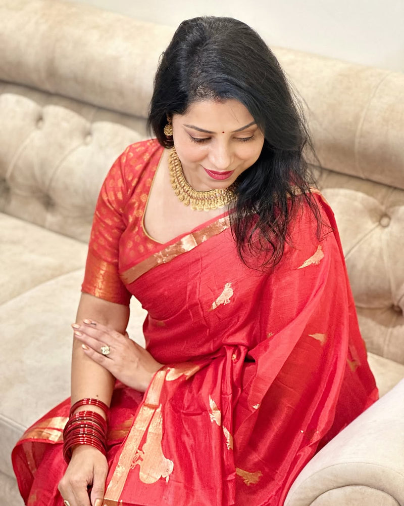 Radiant Red Jacquard Saree