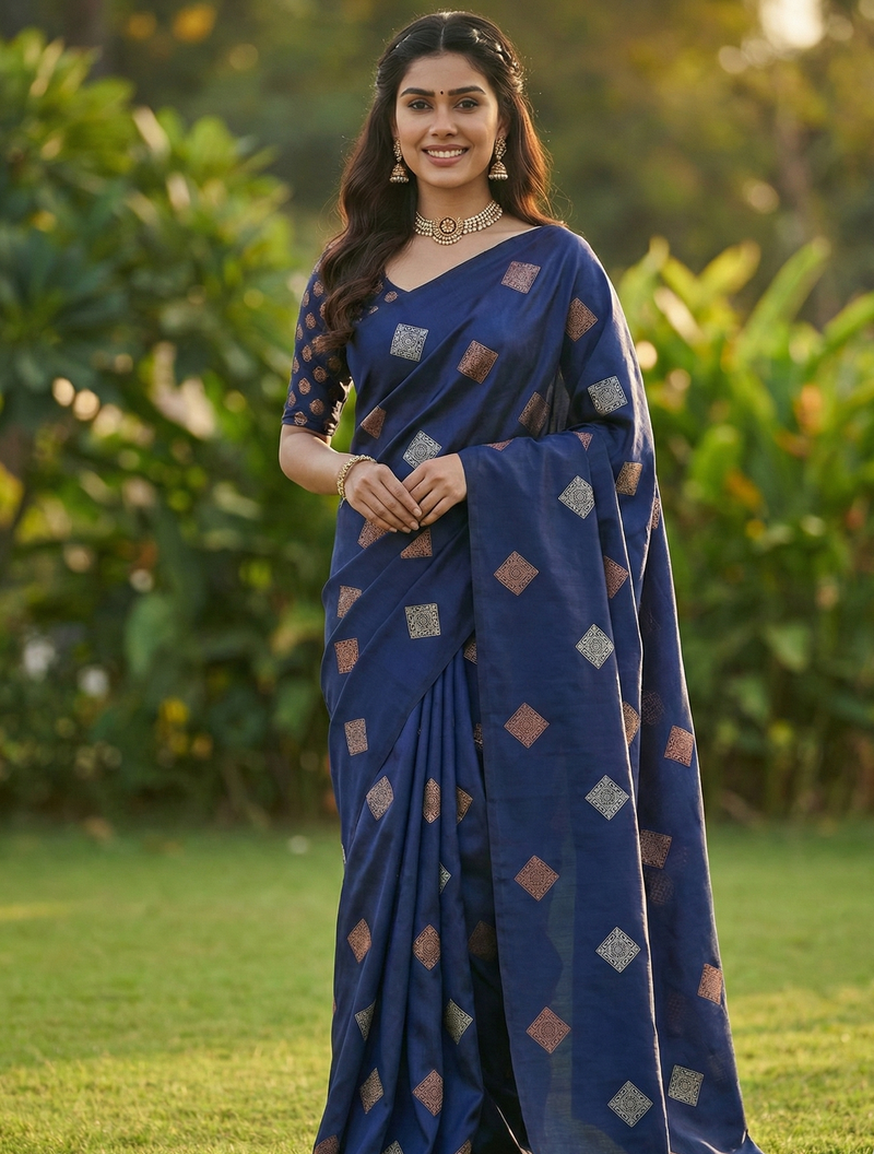 Navy Blue Jacquard Saree