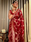 Elegant Red Jacquard Saree for Festive & Wedding Wear – Premium Woven Design