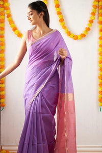 Lavender Pink Jacquard Saree for Elegant Festive & Special Occasion Wear