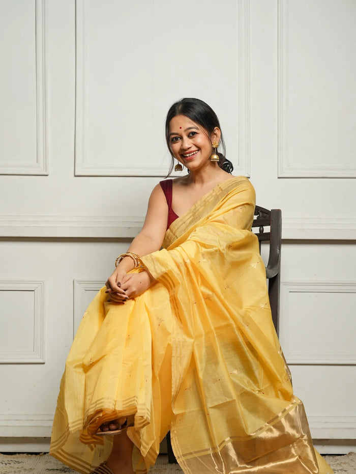 Yellow Cotton Silk Saree – Soft Linen Feel with Rich Jacquard Pallu
