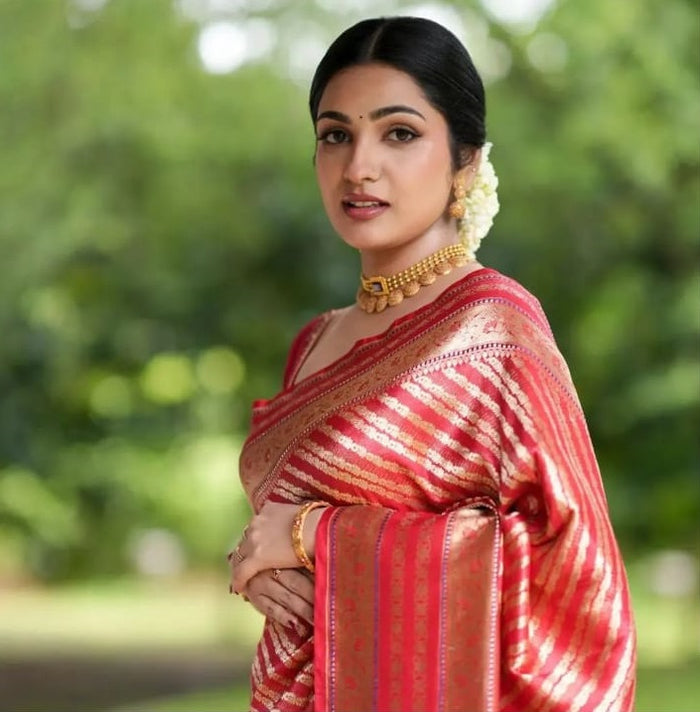Luxurious Red Jacquard Saree – Premium Ethnic Wear for Weddings & Festive Celebrations
