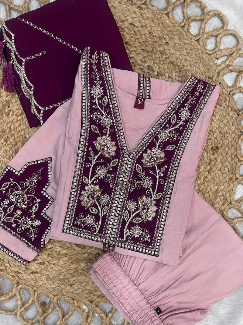 Pink Roman Silk Anarkali Kurti Set