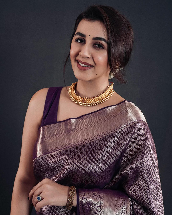 Majestic Dark Purple Jacquard Saree for Festive, Party & Wedding Wear