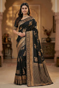Midnight Black Jacquard Silk Saree with Opulent Woven Design | Luxury Festive Wear