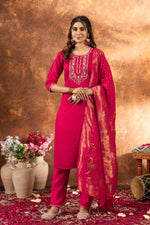 Pink Marina Silk Multi Embroidered Suit Set with Dupatta