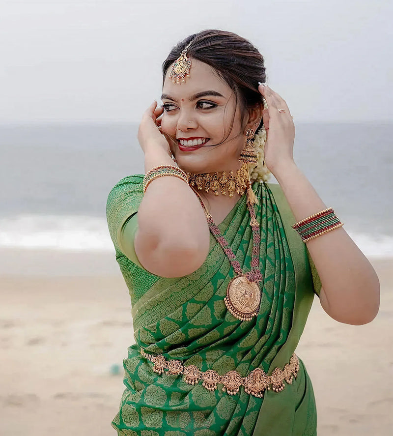 Vibrant Green Jacquard Saree