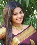 Premium Wine Jacquard Saree – Rich Woven Detailing & Sophisticated Festive Look
