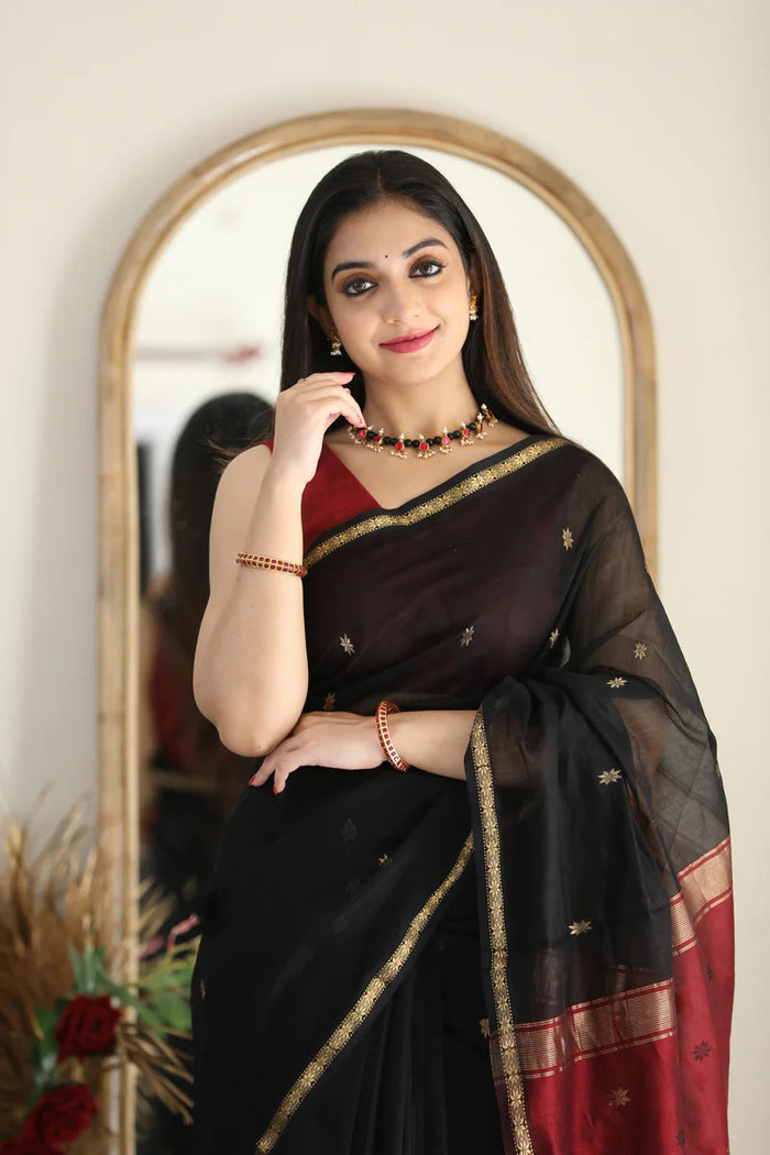 Black Maroon Jacquard Saree for Premium Festive & Party Elegance