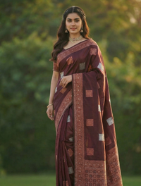 Wine Jacquard Saree – Elegant Woven Saree in a Rich, Regal Shade