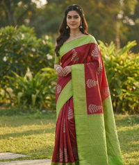 Brick Red Jacquard Saree – Rich Woven Saree for Festive & Wedding Style